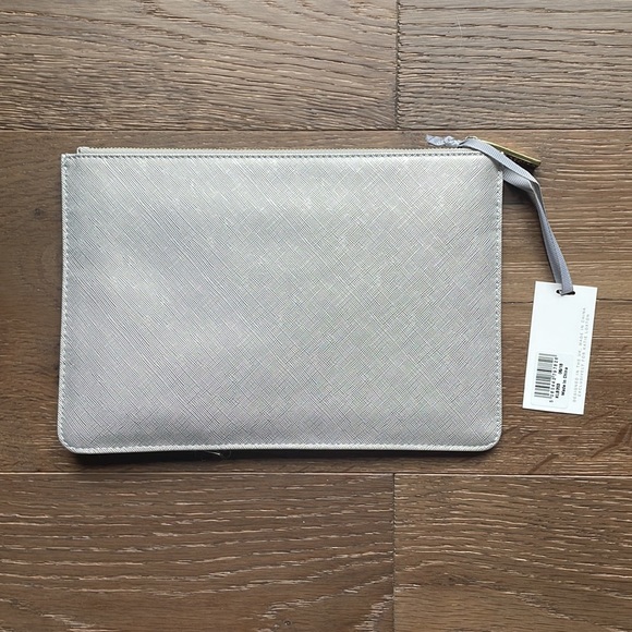 NWT Katie Loxton London Silver Metallic Perfect Pouch Clutch Bag Zipper Closure - Picture 2 of 3